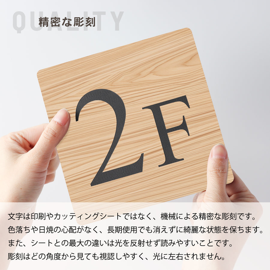 【〜12:00注文で当日発送】階数表示板 階数表示プレート 階段 踊り場 数字 サイン 150角 200角 250角 300角 15cm 30cm 特大 表示 看板 木目調 ウッド 階数案内 案内板 プレート 事務所 ビル マンション アパート ナチュラル 屋外対応 シール式 錆びない 日本製 (配送A)