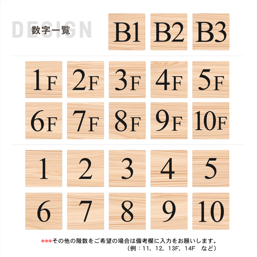 【〜12:00注文で当日発送】階数表示板 階数表示プレート 階段 踊り場 数字 サイン 150角 200角 250角 300角 15cm 30cm 特大 表示 看板 木目調 ウッド 階数案内 案内板 プレート 事務所 ビル マンション アパート ナチュラル 屋外対応 シール式 錆びない 日本製 (配送A)