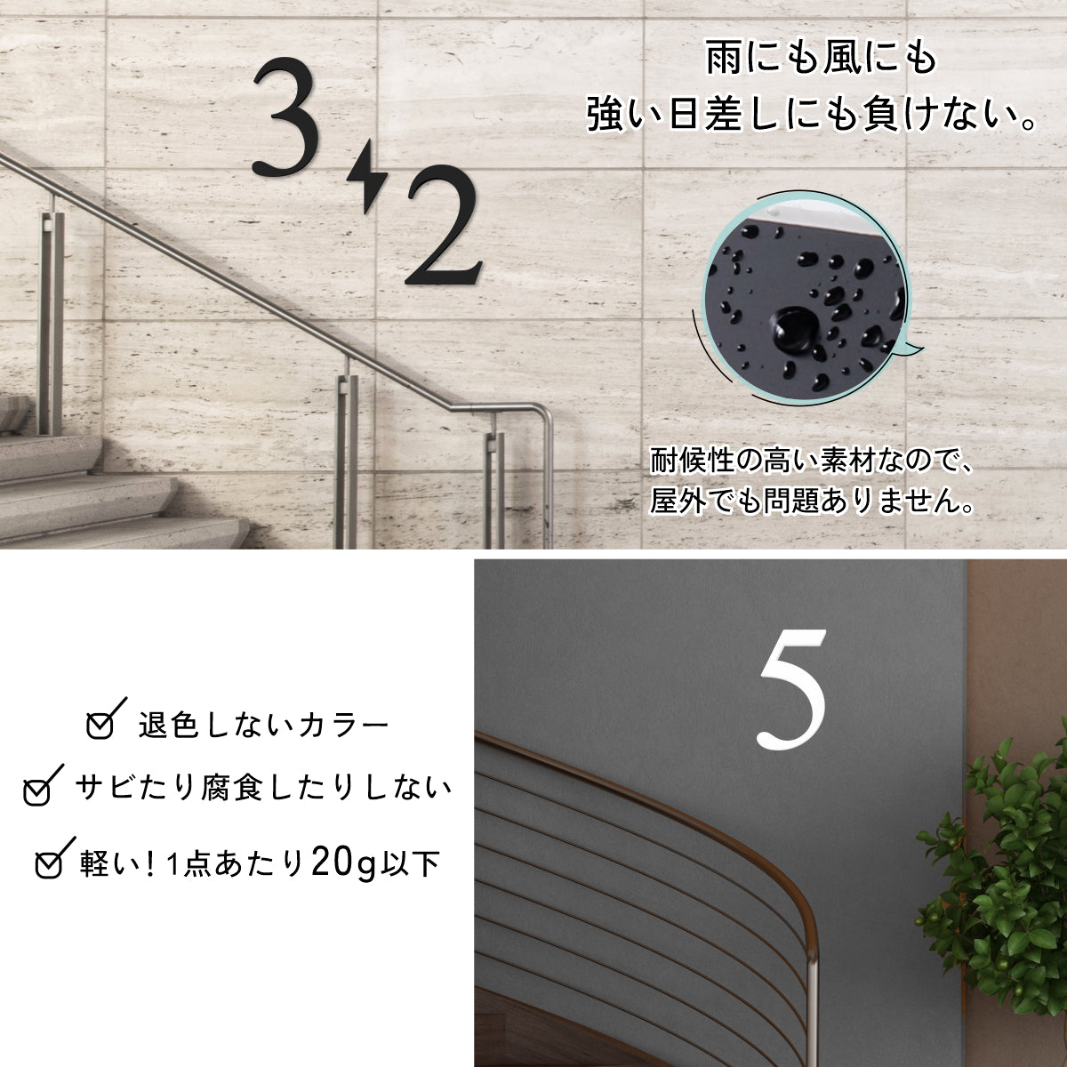 【楽天１位】【～12:00注文で当日発送】階数表示板 階段 数字 15cm サイン 階数表示 プレート ブラック ホワイト 黒 白 タイムズニューローマン メーカー 立体 ステッカー 切り文字 ビル 屋上 軽くて丈夫 屋外対応 日本製 貼るだけ シール式 (配送2)