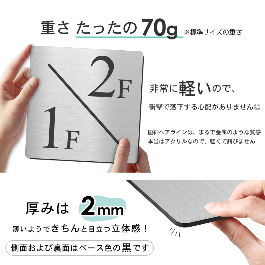 【楽天１位】【〜12:00注文で当日発送】階数表示板 踊り場タイプ 2/1 階段 中間階 1.5階 階数表示プレート 数字 サイン 150角 200角 250角 300角 右回り 左回り 対応 看板 ステンレス調 シルバー 15cm 30cm 特大 表示板 四角 屋外対応 シール式 日本製 (配送A)