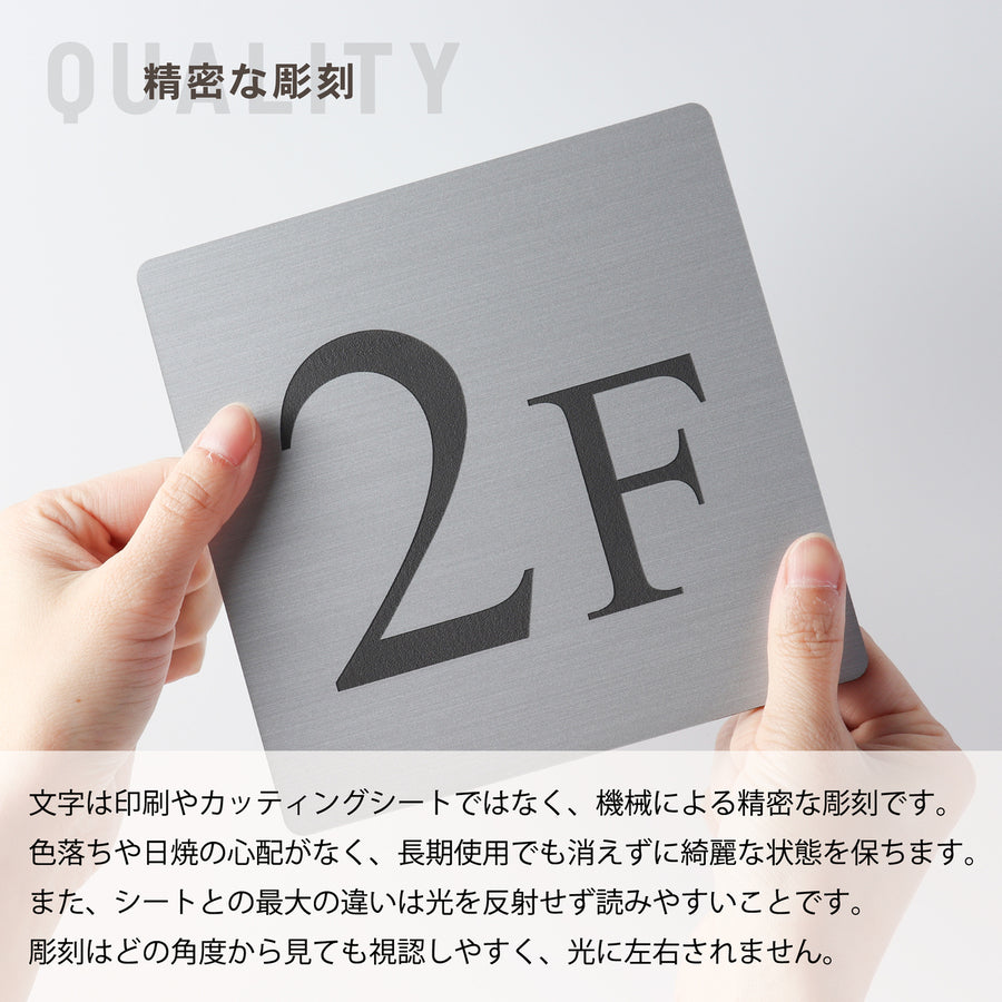 【楽天１位】【〜12:00注文で当日発送】階数表示板 踊り場タイプ 2/1 階段 中間階 1.5階 階数表示プレート 数字 サイン 150角 200角 250角 300角 右回り 左回り 対応 看板 ステンレス調 シルバー 15cm 30cm 特大 表示板 四角 屋外対応 シール式 日本製 (配送A)