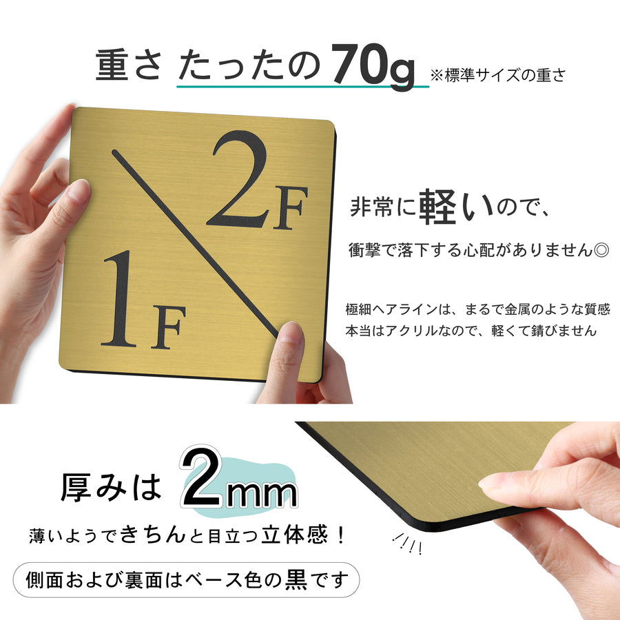 【〜12:00注文で当日発送】階数表示板 踊り場 2/1タイプ 階段 中間階 1.5階 階数表示プレート 数字 サイン 150角 200角 250角 300角 右回り 左回り 対応 看板 真鍮風 ゴールド 金 15cm 30cm 特大 表示板 高級感 屋外対応 シール式 日本製 (配送A)