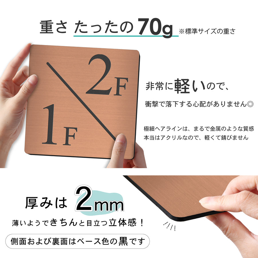 【〜12:00注文で当日発送】階数表示板 踊り場 2/1タイプ 階段 中間階 1.5階 階数表示プレート 数字 サイン 150角 200角 250角 300角 右回り 左回り 対応 看板 銅板風 ブロンズ 15cm 30cm 特大 表示板 アンティーク 屋外対応 シール式 日本製 (配送A)