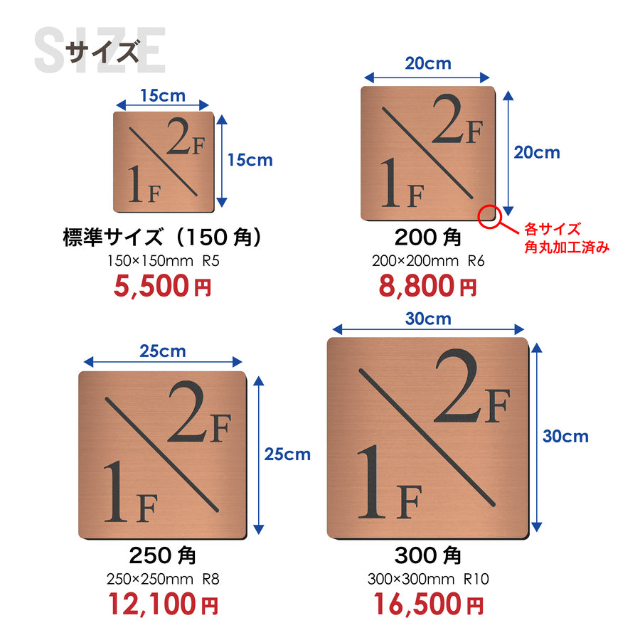【〜12:00注文で当日発送】階数表示板 踊り場 2/1タイプ 階段 中間階 1.5階 階数表示プレート 数字 サイン 150角 200角 250角 300角 右回り 左回り 対応 看板 銅板風 ブロンズ 15cm 30cm 特大 表示板 アンティーク 屋外対応 シール式 日本製 (配送A)