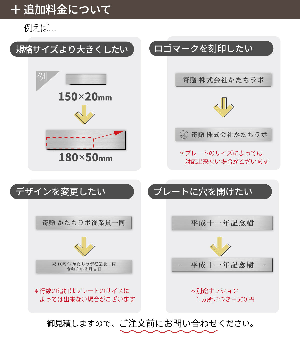 【～12:00注文で当日発送】寄贈プレート 1行専用 SS-LL 名入れ無料 金属調 シルバー ステンレス調 ゴールド 真鍮風 ブロンズ 銅板風 絵画 ネームプレート 寄贈 プレート 卒業 卒園 オーダー 竣工 創立 贈る 贈与 寄付 進呈 贈呈 記念 シール式 (配送5)