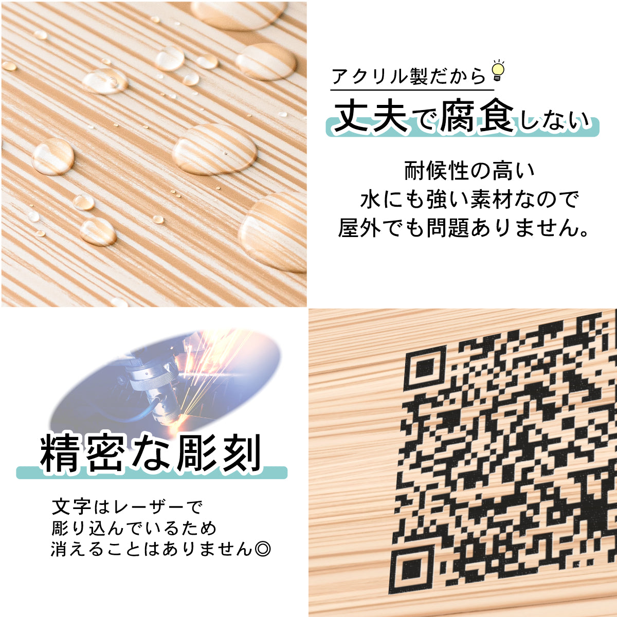 QR ロゴマーク プレート 150角 木目調 フェイクウッド 店舗の販促や宣伝 クーポン発行 SNS誘導 フリーWi-Fiの接続などに便利 QR コード バーコード スマホのカメラで読み込みOK 軽くて丈夫なアクリル製 取付簡単 シール式 四角 日本製 (配送4)