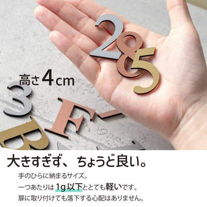 数字 番号 ナンバー 切文字 単品 セット販売 部屋番号 ルームナンバー 金属調 シルバー ステンレス調 ゴールド 真鍮風 ブロンズ 銅板風 ロッカー ホテル 室名 宅配ボックス ポスト アパート サインプレート アルファベット 屋外対応 錆びない シール式 (配送1)
