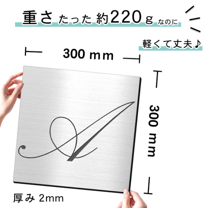 アートパネル art panel【A】モダン おしゃれ 壁掛け イニシャル アルファベット アートボード 金属風 art board インテリア ステンレス調 シルバー 銀 軽くて丈夫 アクリル製 正方形 筆記体 ピンフック対応 wall hanging 簡単取付 日本製 宅配便(配送4)