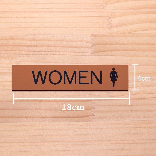 ドアプレート (WOMEN マーク付) ブロンズ 銅板風 ウーマン 女子トイレ 女 おしゃれ シンプル トイレサイン お手洗い サインプレート ルームプレート 室名 表示 プレート 表示サイン 会社 オフィス 病院 店舗 銅 シール式 アクリル製 日本製 屋外対応 (配送2)
